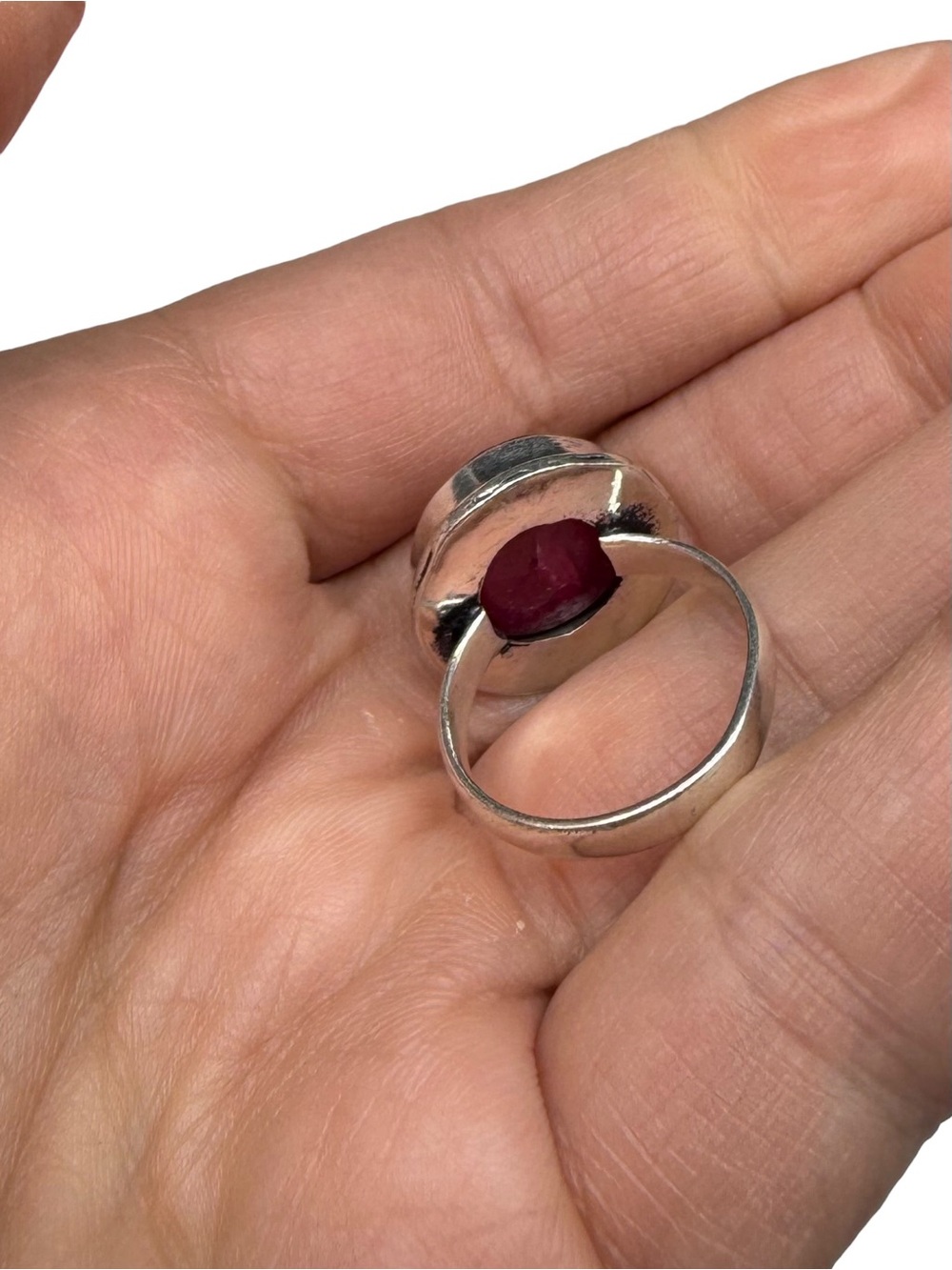 Ruby Ring Size 6 925 Sterling Silver Overlay Round Faceted Stone - Picture 4 of 5